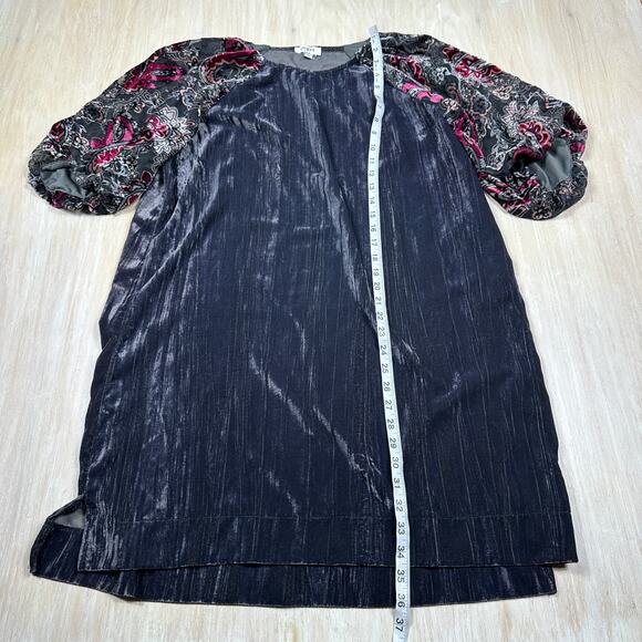 Umgee Floral Burnout Velvet Shift Puff Sleeve Boho Fairy Chic Goth Dress Small - Picture 8 of 14